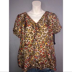 NWT Victor Alfaro Orange Leopard Silk Shirt